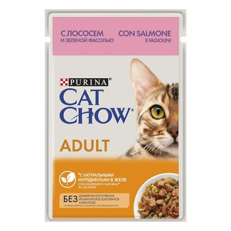 Cat Chow "Adult 1+"  влажный корм для кошек(лосось и зеленая фасоль в желе) 