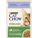 Cat Chow "Sterilised" влажный корм для стерилизованных кошек и кастрированных котов (с ягнёнком и зелёной фасолью в соусе) 