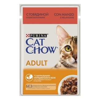 Cat Chow "Adult 1+" влажный корм для кошек (говядина и баклажан в желе) 