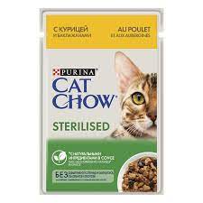 Cat Chow "Sterilised" влажный корм для стерилизованных кошек и кастрированных котов (с курицей и баклажанами в соусе) 